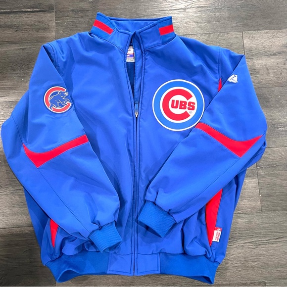 Chicago Cubs Majestic Authentic Dugout Jacket Adult 2XL Therma Base Fleece Blue - Picture 1 of 10